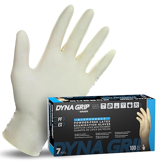 SAS Safety Dyna Grip Powder-Free Exam Grade Latex Disposable Gloves - 7 Mil - 100-Pack