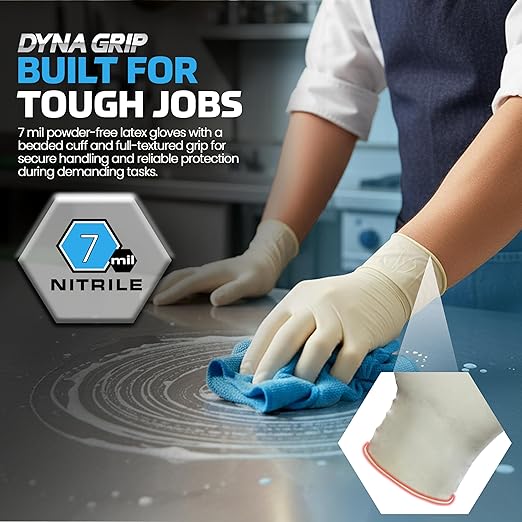 SAS Safety Dyna Grip Powder-Free Exam Grade Latex Disposable Gloves - 7 Mil - 100-Pack