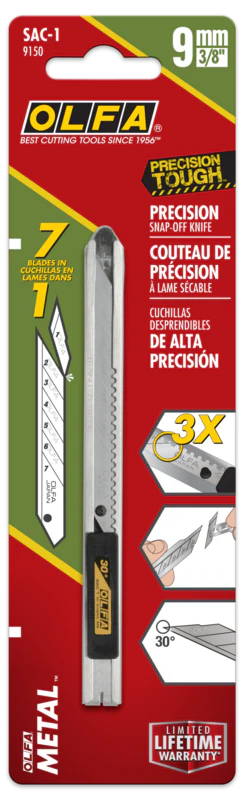 OLFA 9mm Stainless-Steel Graphics Knife with 30-Degree Precision Blade | SAC-1