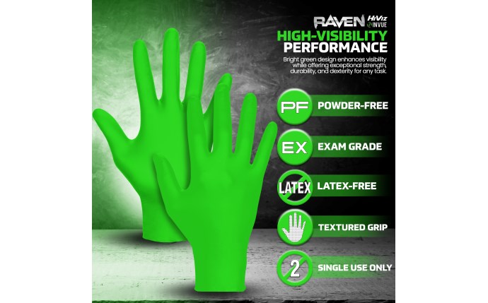 SAS Safety Raven® InVue Powder-Free Exam Grade Nitrile Disposable Gloves - 7 Mil - 100-Pack