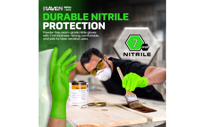 SAS Safety Raven® InVue Powder-Free Exam Grade Nitrile Disposable Gloves - 7 Mil - 100-Pack
