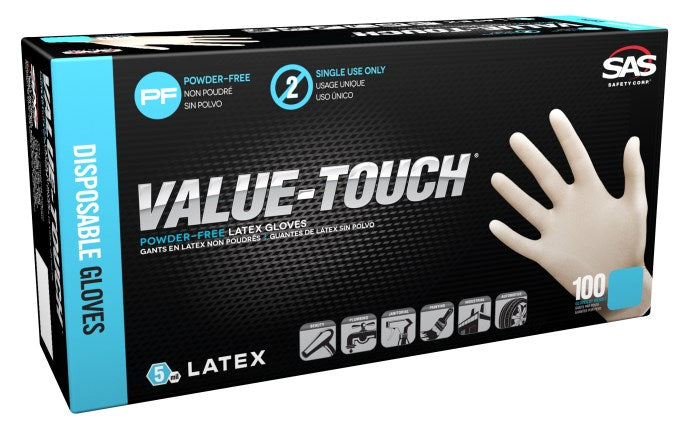 SAS Safety Value-Touch® Powder-Free Latex Disposable Gloves - 5 Mil - 100-Pack