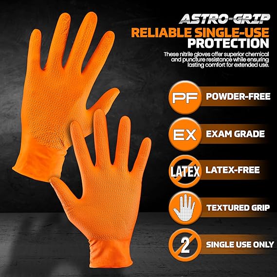 SAS Safety Astro-Grip® Powder-Free Exam Grade Nitrile Disposable Gloves - 7 Mil - 100-Pack
