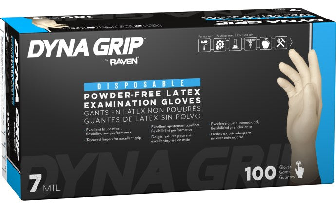 SAS Safety Dyna Grip Powder-Free Exam Grade Latex Disposable Gloves - 7 Mil - 100-Pack