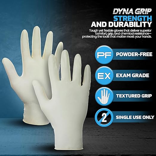 SAS Safety Dyna Grip Powder-Free Exam Grade Latex Disposable Gloves - 7 Mil - 100-Pack