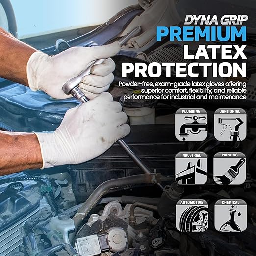 SAS Safety Dyna Grip Powder-Free Exam Grade Latex Disposable Gloves - 7 Mil - 100-Pack