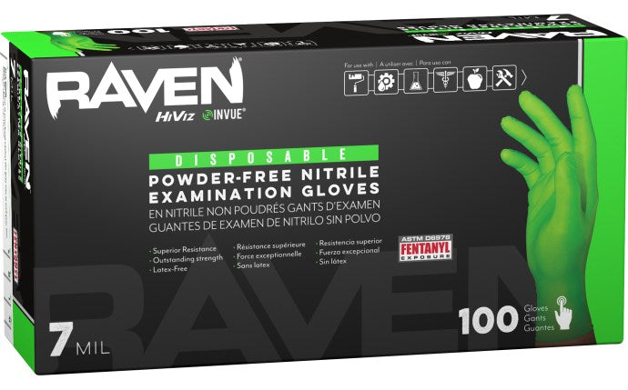 SAS Safety Raven® InVue Powder-Free Exam Grade Nitrile Disposable Gloves - 7 Mil - 100-Pack