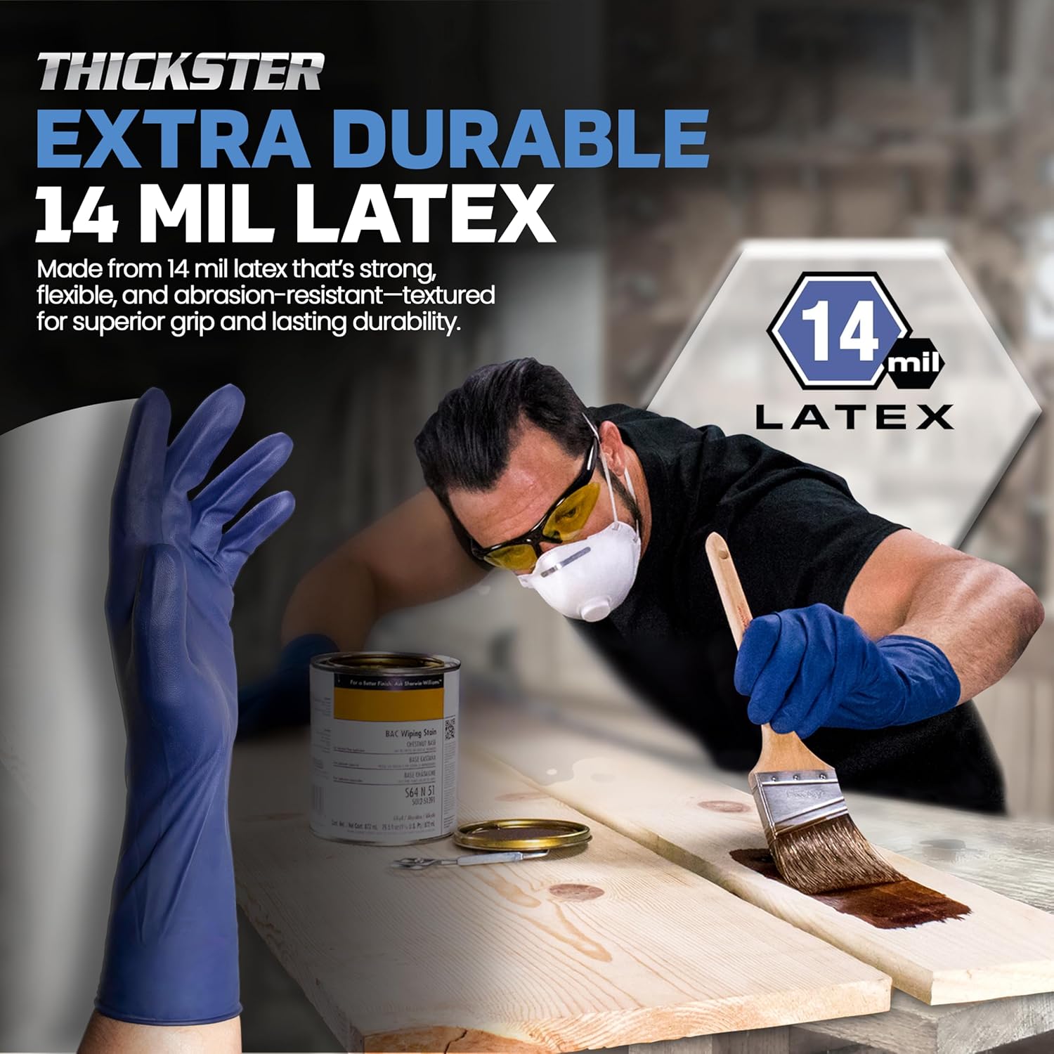 SAS Safety Thickster Powder-Free Exam Grade Latex Disposable Gloves - 14 Mil - 50-Pack